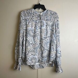 LOFT Womens Blue Paisley Smocked Shoulder Long Sleeve Blouse Size M